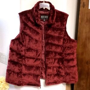 BraeFair Burgundy Velvet Puffer Vest Full Zip Stand Pockets Women Plus Size 2X